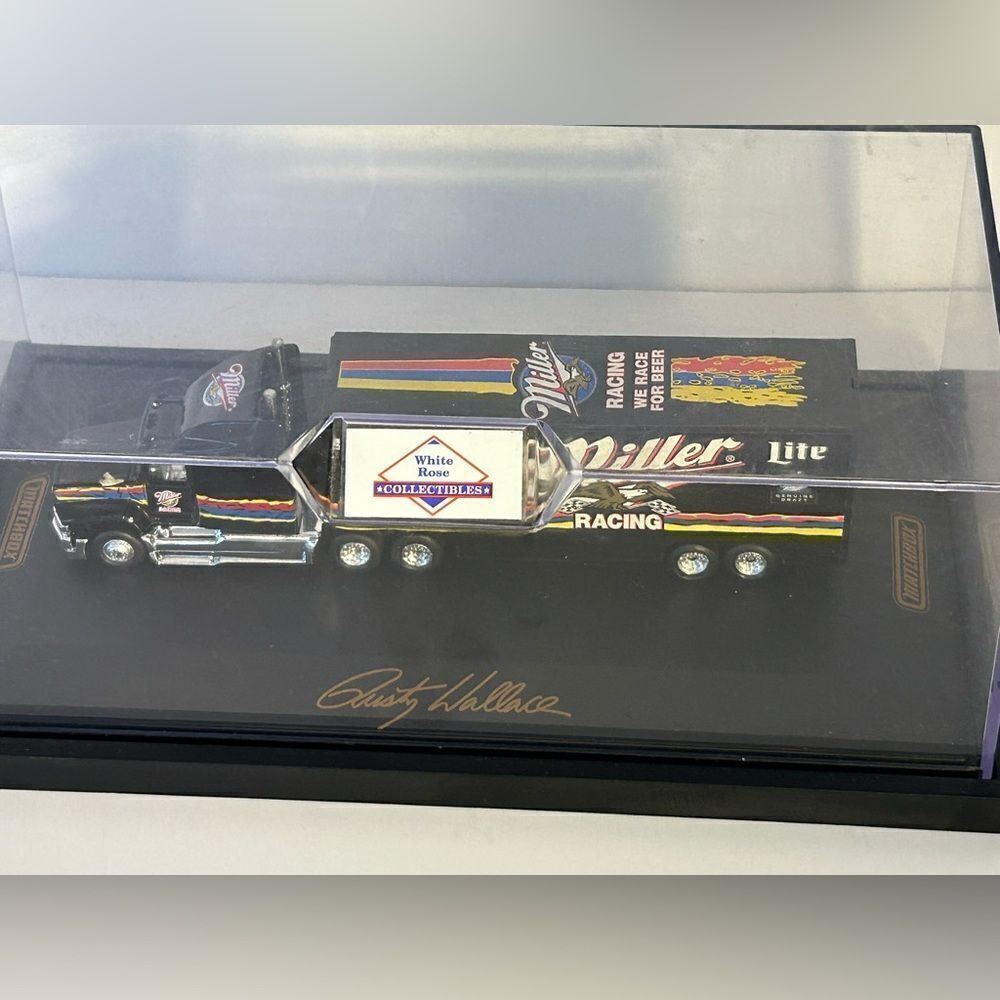 Matchbox Rusty Wallace Miller Racing Penske Tractor Trailer White Rose New